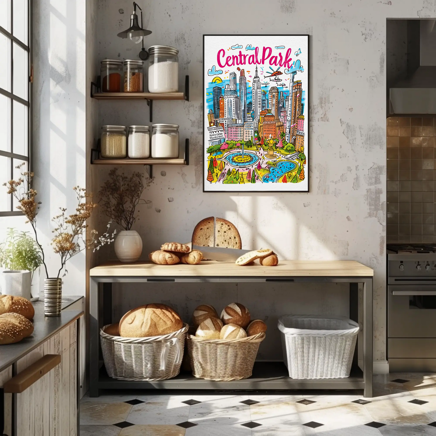 Central Park New York Cityscape Colorful Skyline Travel Poster