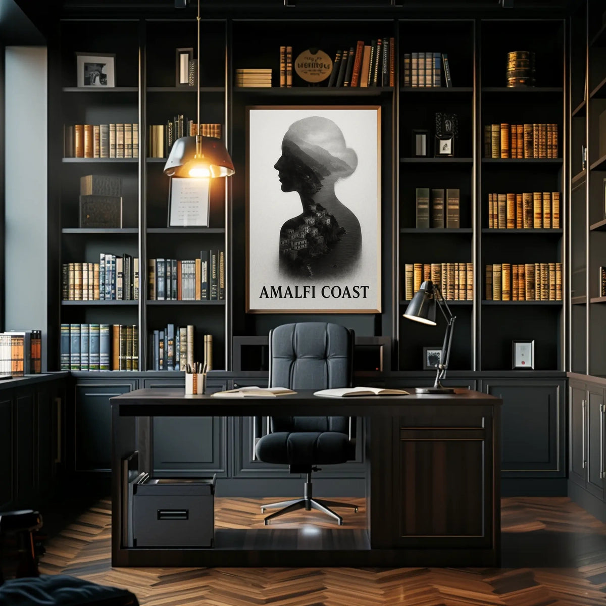 Amalfi Coast Silhouette Poster Wall Art for Coastal Decor