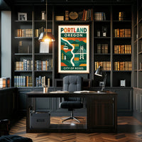 Portland Cityscape Vibrant Retro Travel Poster PosterGoat
