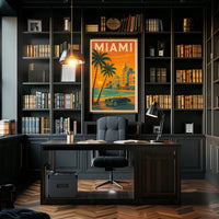 Miami Sunset Convertible - Vintage Travel Poster