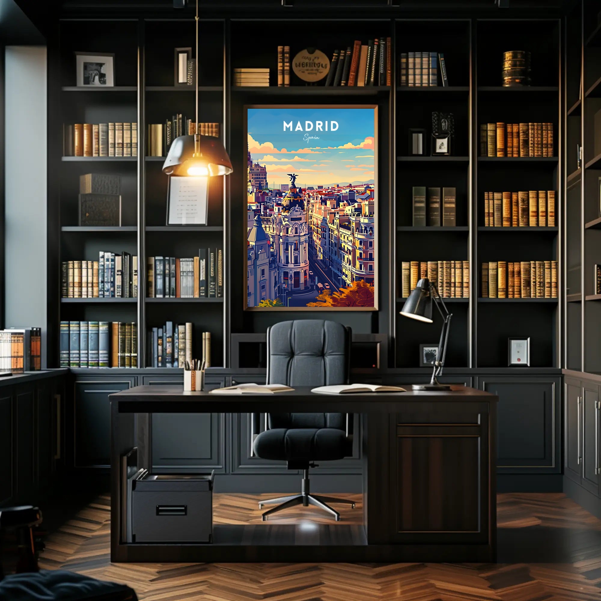 Madrid Skyline at Sunset Modern Travel Poster