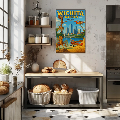 Wichita Kansas Skyline Airplane River Horse Poster Poster