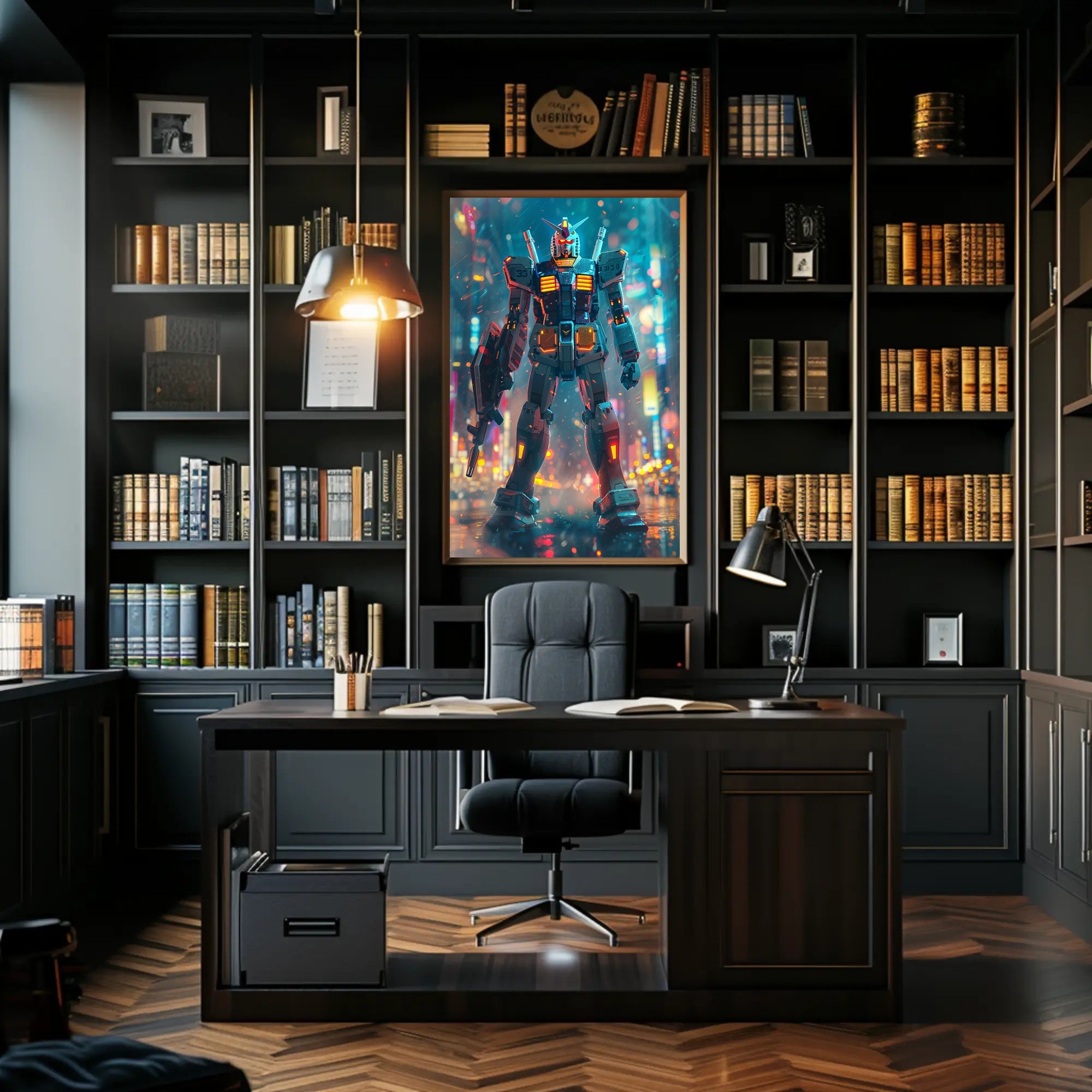 Neon Mecha Warrior Art Print Poster For Home Decor PosterGoat