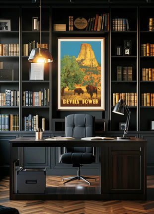 Devils Tower Wyoming Vintage Travel National Park Poster