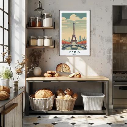 Paris France Eiffel Tower Autumn Skyline Travel Poster