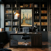 New York City Skyline Cityscape Poster Vintage Wall Art