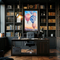 Watercolor Skyline Overhead Hot Air Balloon Festival Poster