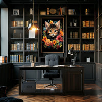Charming Cat and Flowers Modern Art Poster