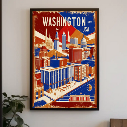Washington USA 1950s Monument Skyline Travel Poster