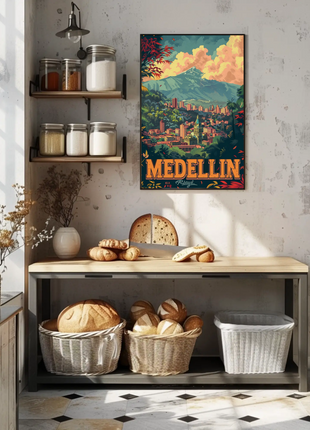 Medellin Colombia Skyline Mountains Sunset Forest View Travel Poster