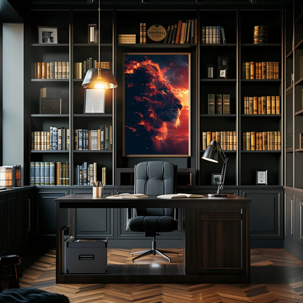 Majestic Lion Fire Art: Surreal Power Poster