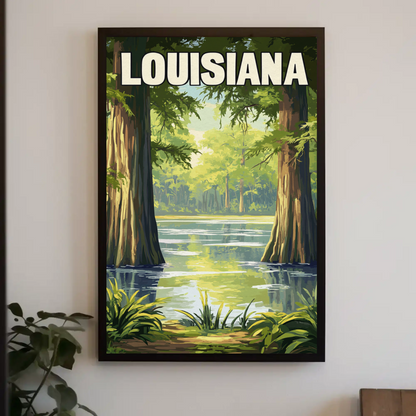 Louisiana - Bayou and Swamp Landscape Vintage Travel Poster