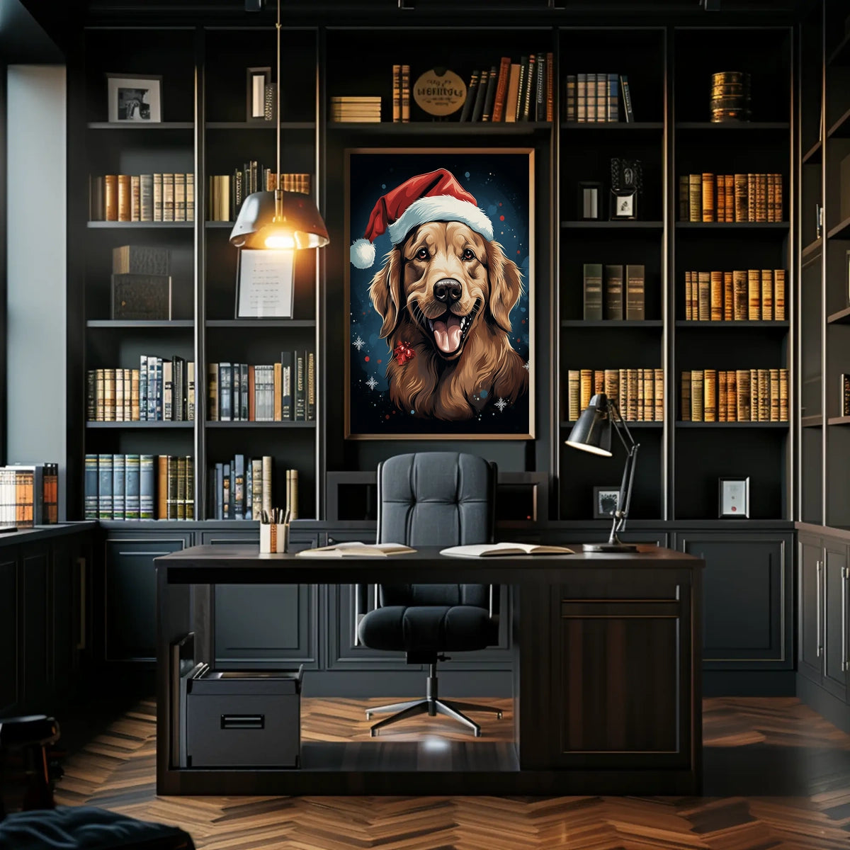 Golden Retriever Festive Christmas Poster: Cheerful Holiday Art