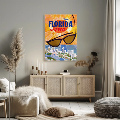 1960s Florida Fly TWA Vintage Style Travel Poster