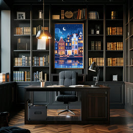Enchanting European Nightscape: Whimsical Canal Poster