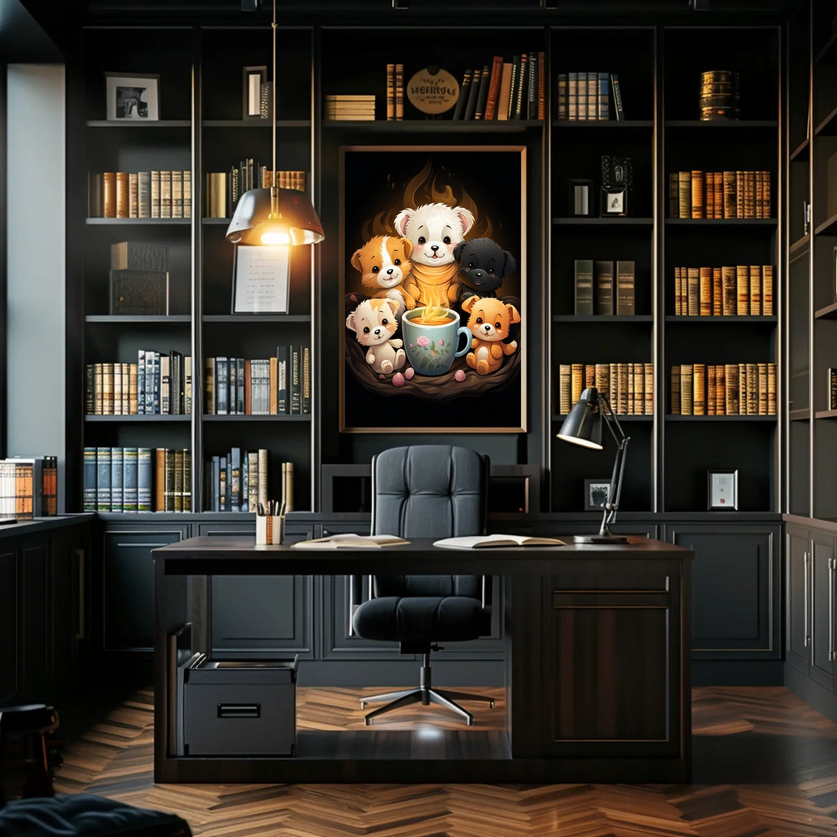 Whimsical Puppies Tea Time Art Poster Print