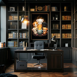 Whimsical Puppies Tea Time Art Poster Print