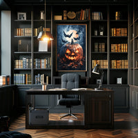 Halloween Night Jack-o'-Lantern and Bats Cultural Poster