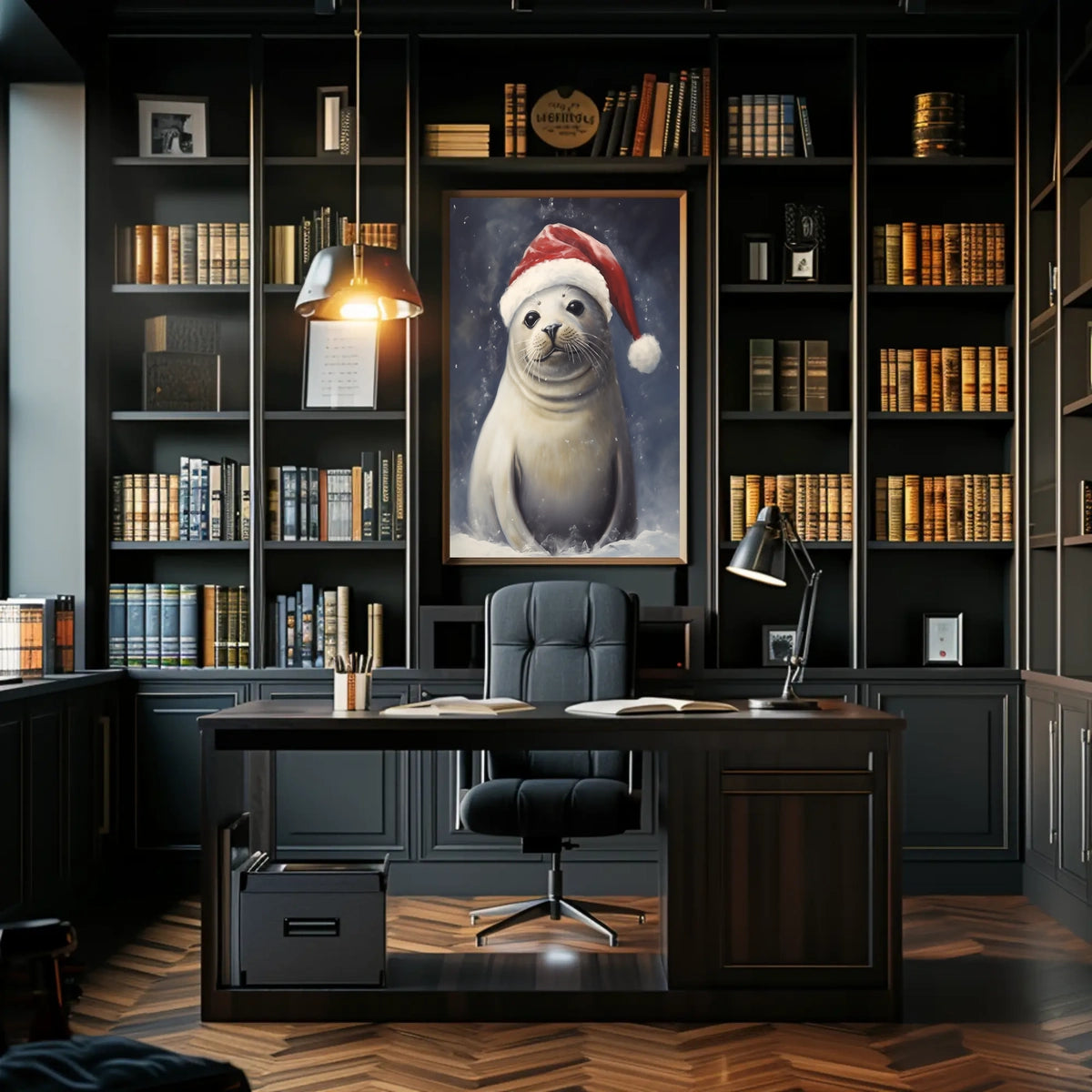 Festive Seal In Santa Hat Poster