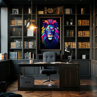 Vibrant Lion Portrait in Abstract, Artistic, or Pop Culture Poster