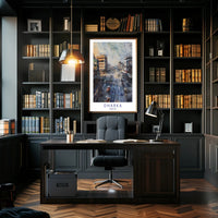 Urban Street Scene Watercolor Poster in Cityscape Category PosterGoat