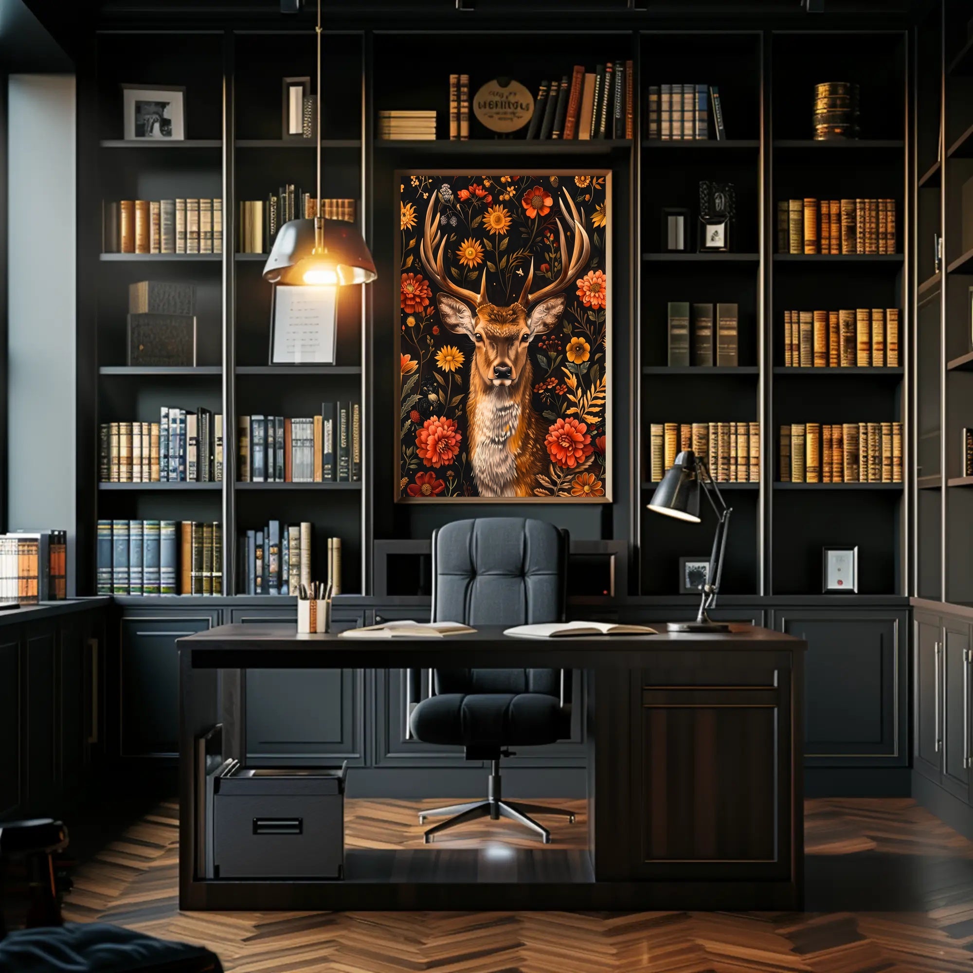 Majestic Deer Floral Wonderland Poster