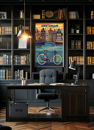 Amsterdam Canals and Bicycle Urban Cityscape Poster