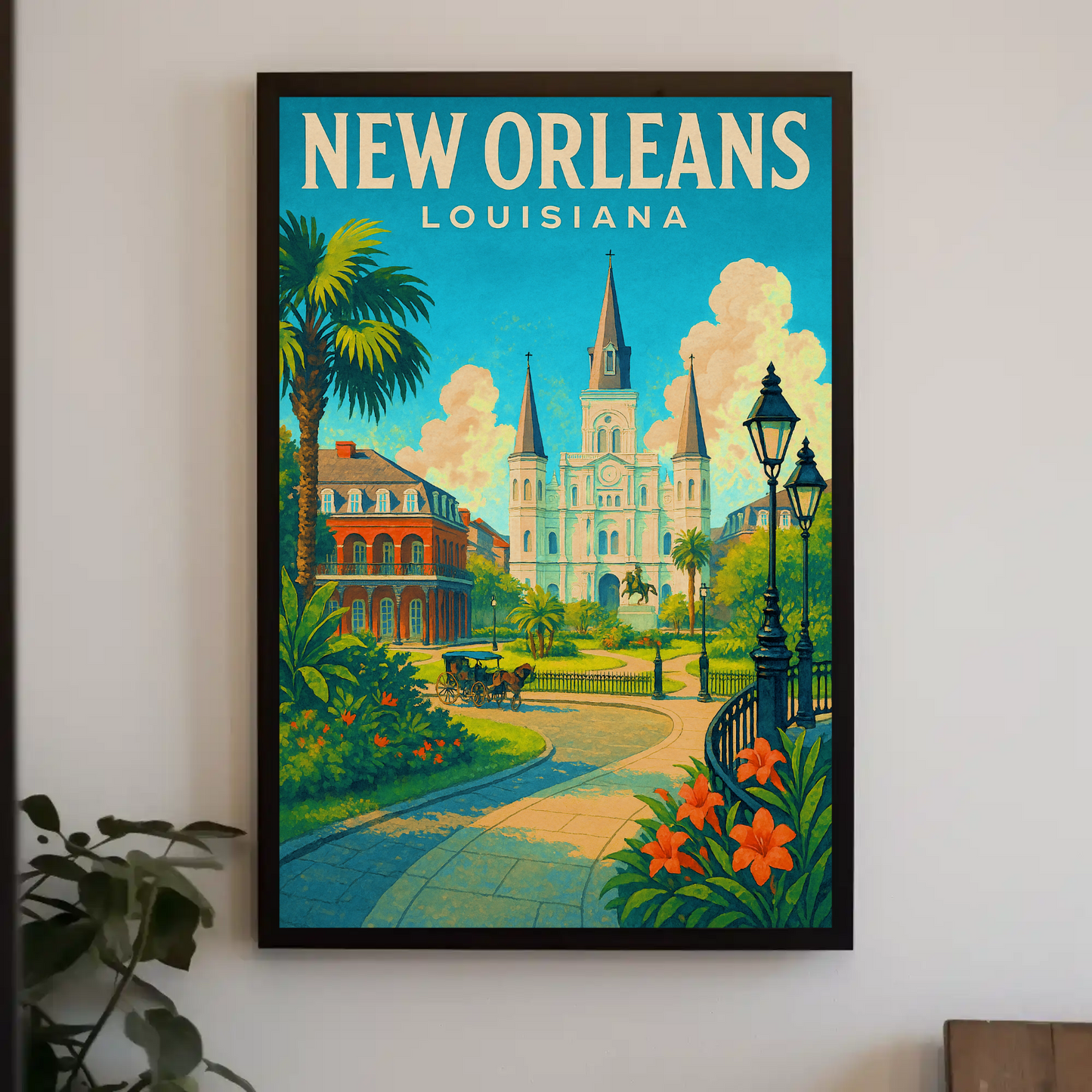 New Orleans Louisiana Cathedral Garden Vintage Travel Poster