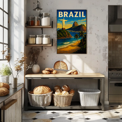Brazil Rio De Janeiro Christ Statue Beach Travel Poster