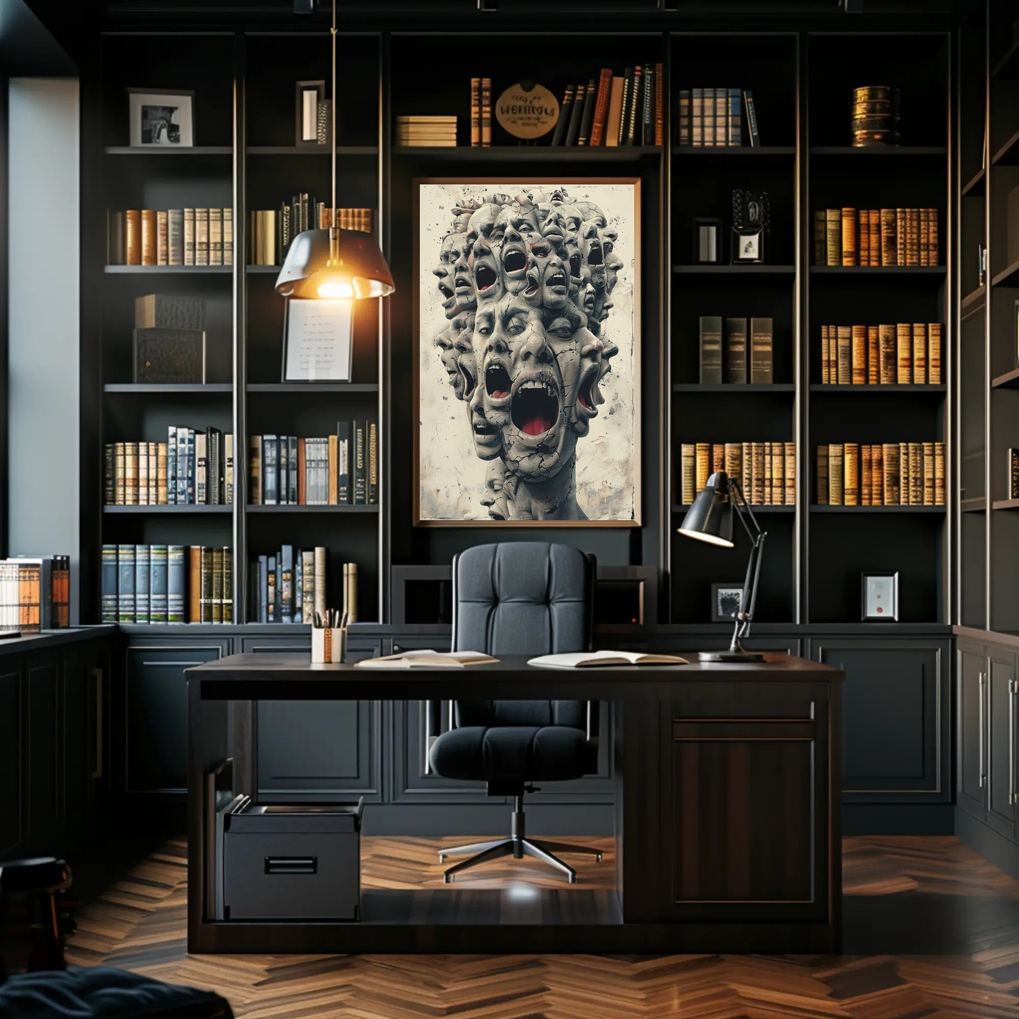 Surreal Faces of Anguish Art Poster Print PosterGoat