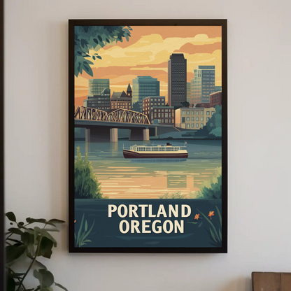 Portland Oregon Sunset Vintage Poster
