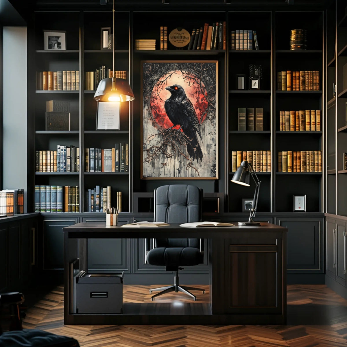 Raven Under Blood Moon Art Print Animal Poster