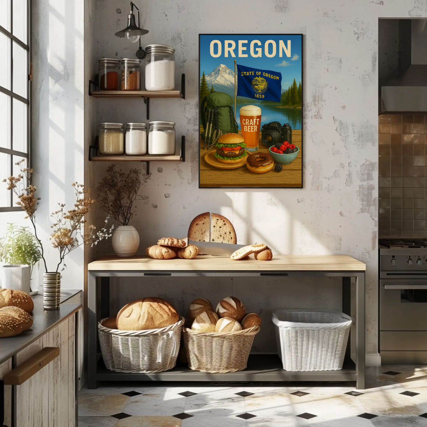 Oregon Craft Beer Forest Burger Mountain Travel Poster