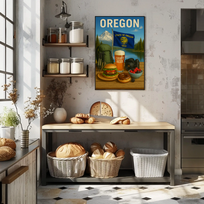 Oregon Craft Beer Forest Burger Mountain Travel Poster