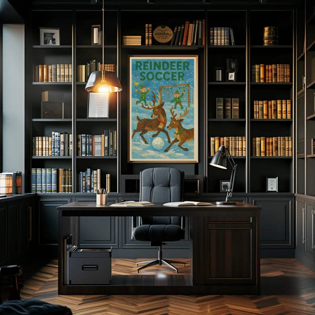 Reindeer Soccer Festive Fantasy Art Poster