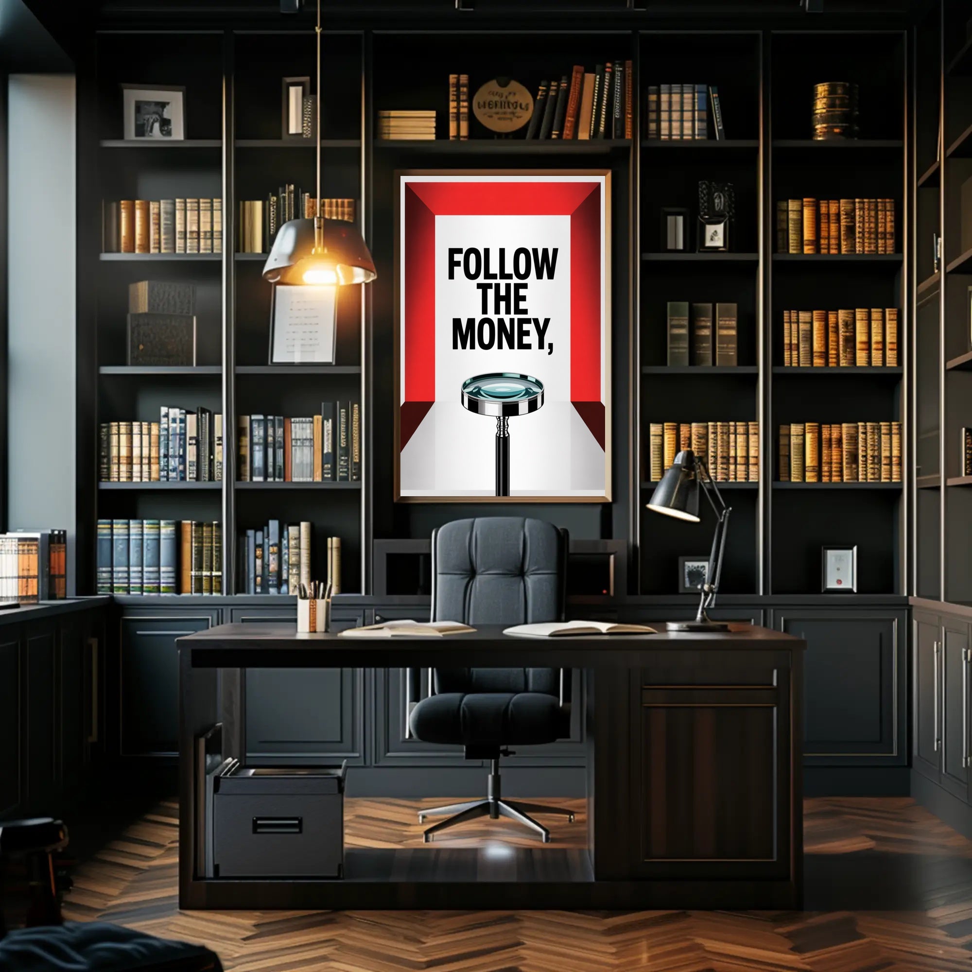 FOLLOW THE MONEY financial investigation motivational or quote poster