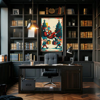 Festive Santa and Elves Vintage Christmas Poster