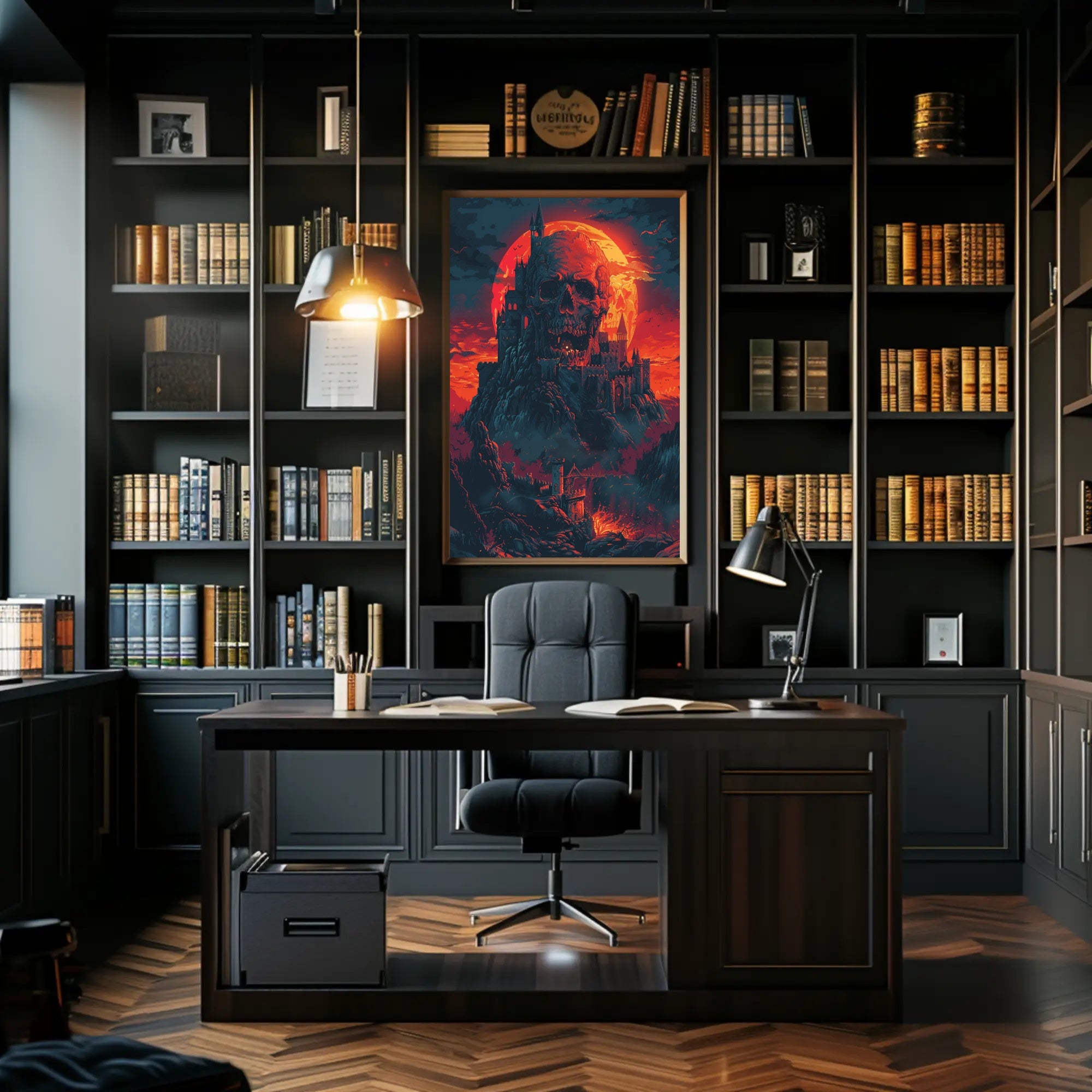 Skull Fortress Under a Blood Moon Art Print Poster PosterGoat