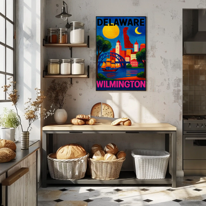 Wilmington Delaware Sailboat Bridge Skyline Travel Poster