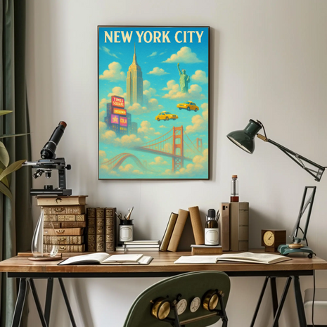 New York City Landmarks Surreal Artistic Travel Poster