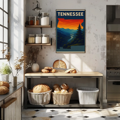 Tennessee Smoky Mountains River Sunset Travel Poster