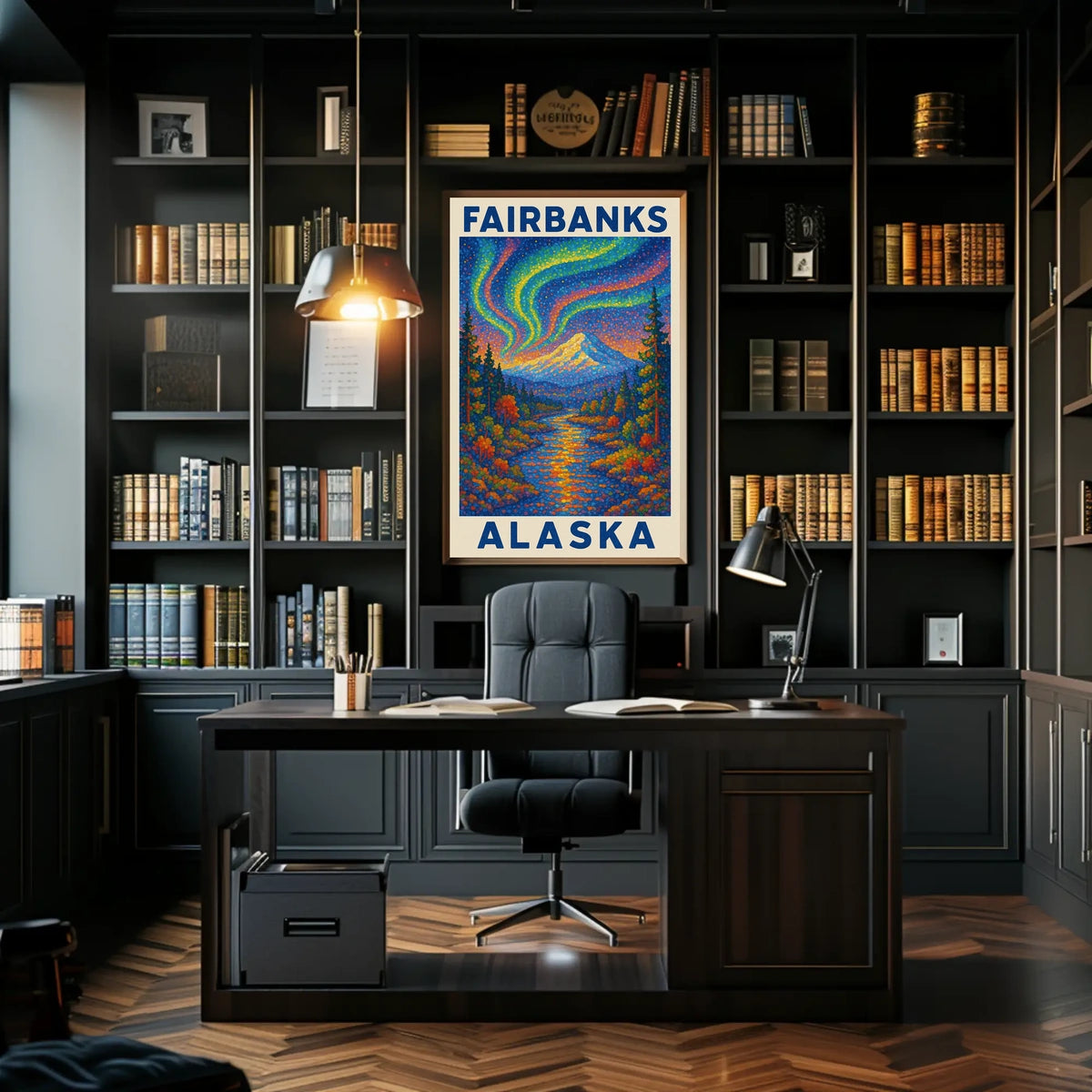 Aurora Borealis Vintage Fairbanks Alaska Starry Poster