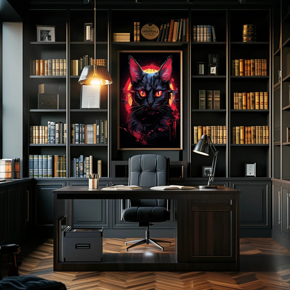 Mystical Black Cat with Fiery Red Eyes Poster