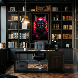 Mystical Black Cat with Fiery Red Eyes Poster
