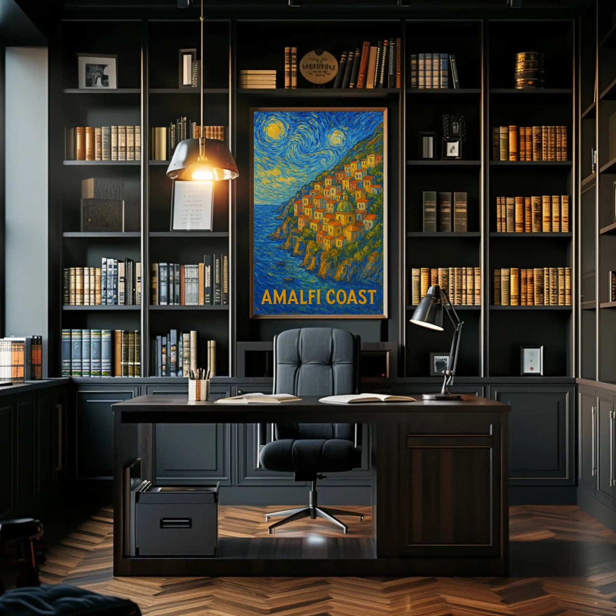 Amalfi Coast Starry Night Style Poster