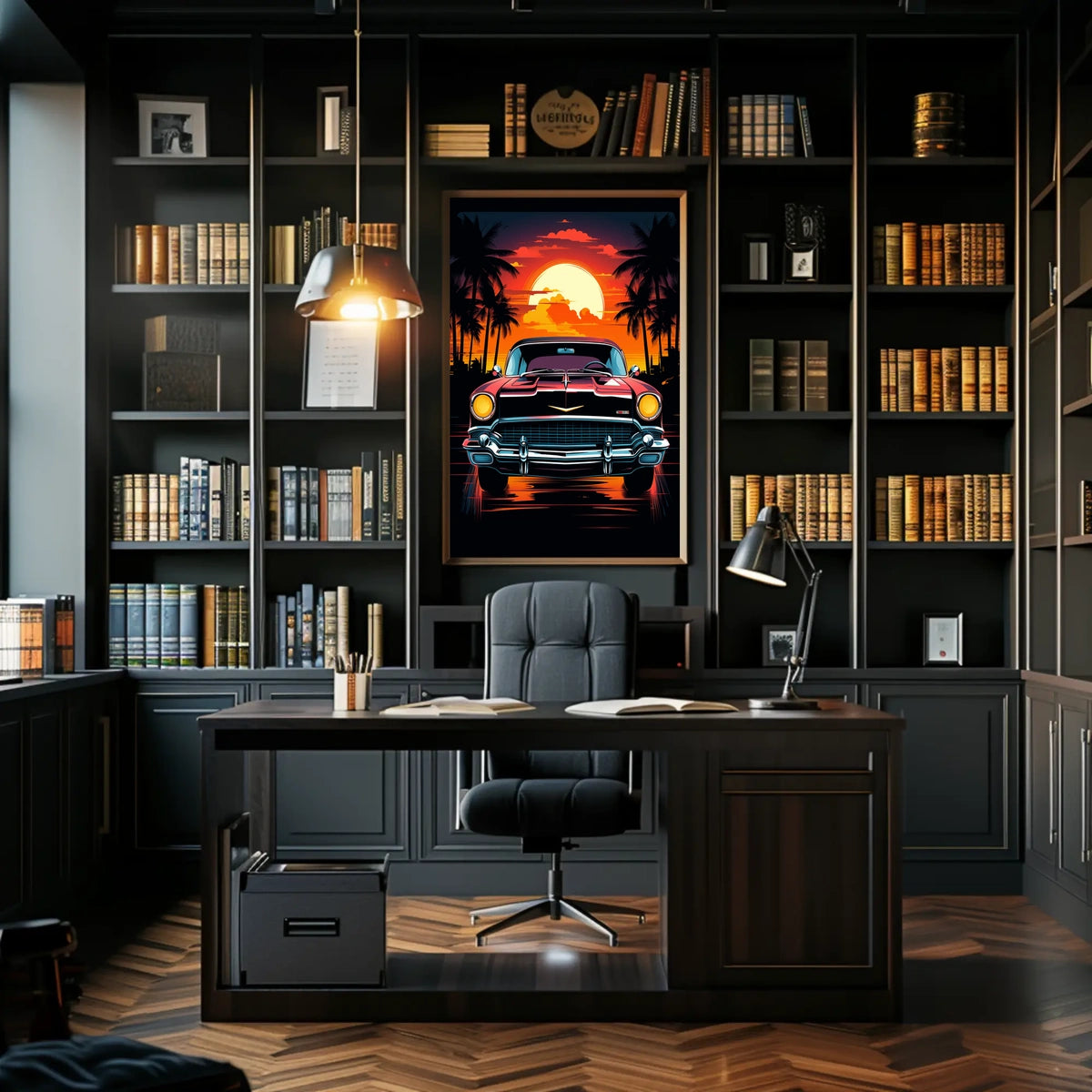 Classic Car at Sunset Poster