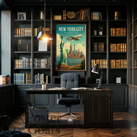 New York City Skyline Vintage Travel Poster