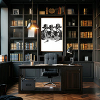 Skeletons in Suits Black-and-white Illustration Poster