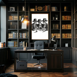 Skeletons in Suits Black-and-white Illustration Poster