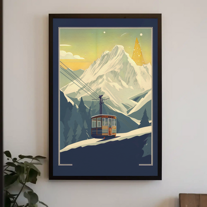 Village Chapel Below Jagged Alps Vintage Travel Poster